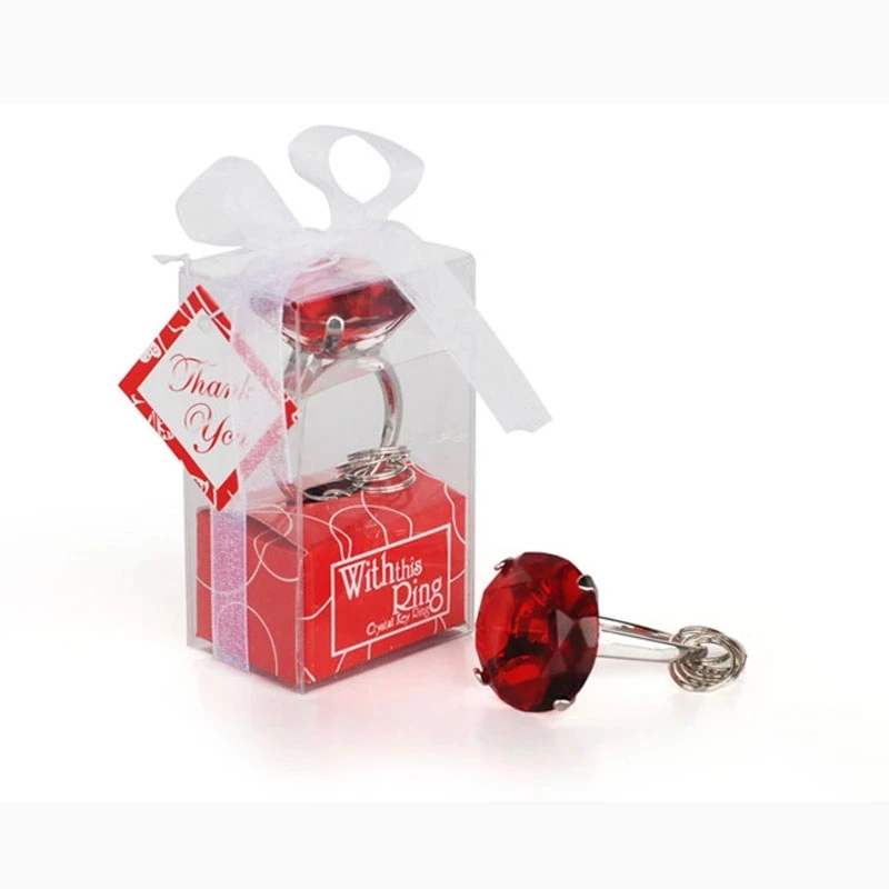 

10pcs Wedding Souvenir Acrylic Ring Diamond Shape Keychains Gift Box Promotion Gifts For Party Wedding Accessories