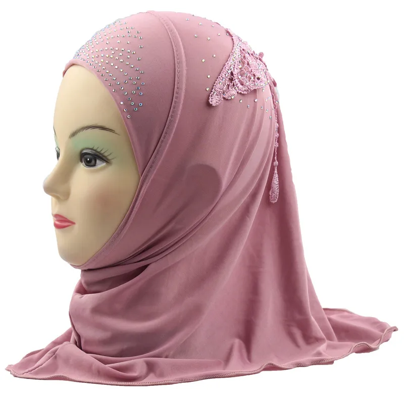 Dark Pink Girls Hijab Kids Muslim Beautiful Embroidery Hijab Islamic Fashion Scarf Shawls Flower Pattern about 45cm - Цвет: Dark Pink