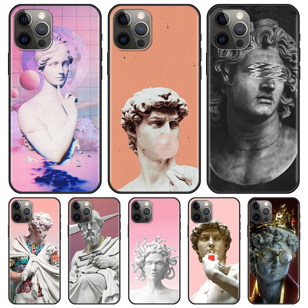 

Michelangelo Art Statue Aesthetic Silicone Cafor Apple iphone 13 11 7 XR 12 Pro Max X 6 6S 8 Plus 11Pro 12 Mini XS Back Cover