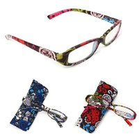 1 004 0diopter new fashion women flower print resin reading glasses spring hinge rectangular presbyopic matching pouch new fa