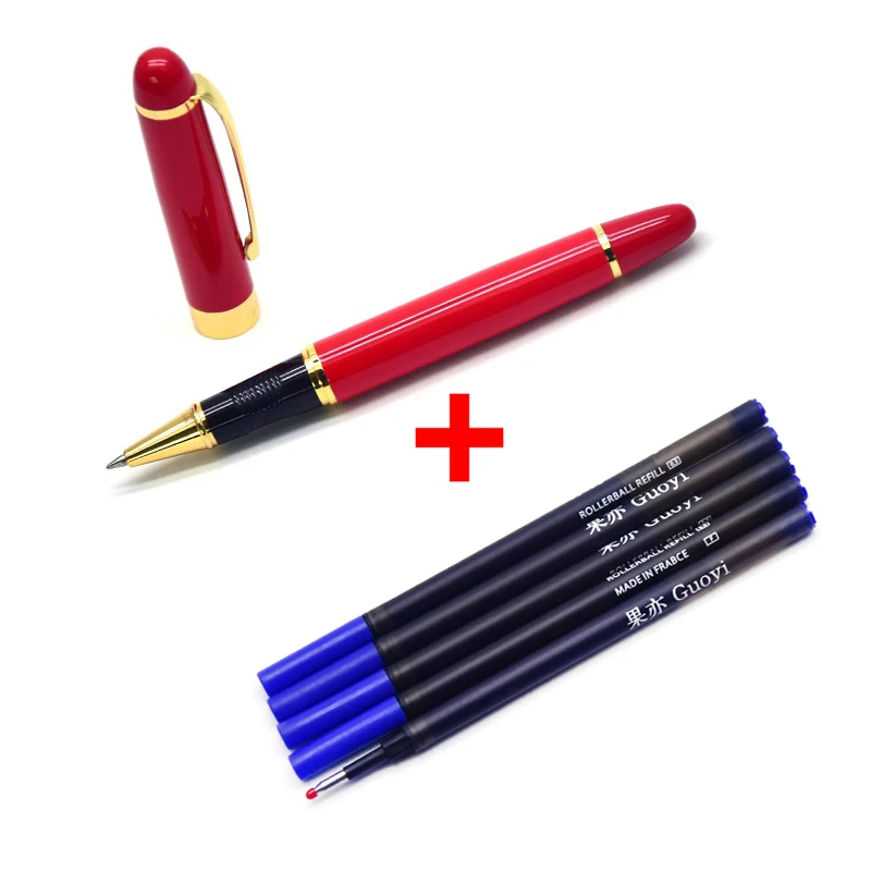 red - 5 Blue ink Guoyi A203 креативная металлическая гелевая ручка для обучения в офисе для школы, канцелярские принадлежности, подарки, роскошная ручка для отеля, шариковая ручка для делового письма - Цвет: red - 5 Blue ink
