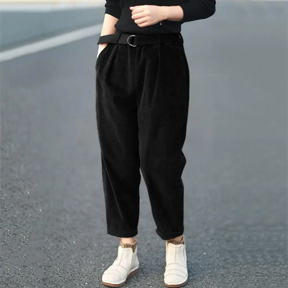 Женские винтажные вельветовые брюки свободные однотонные повседневные большого