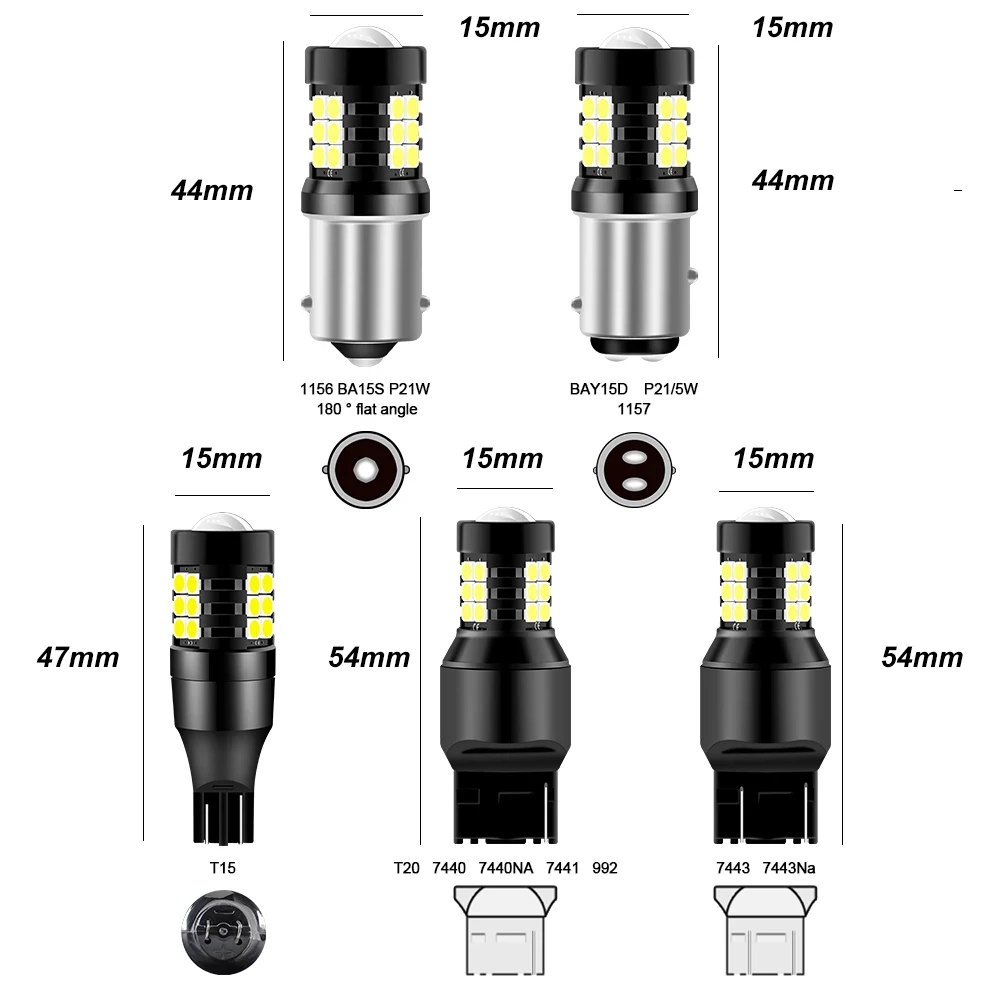 

10pcs 1156 1157 7440 7443 3156 3157 T20 T25 P21W PY21W Led Bulb 21SMD 3030 Chips Super Bright Auto Light Source Reverse Bulb 12V