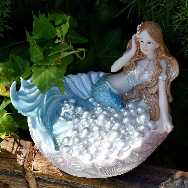 

Resin Blue Mermaid Princess Figurines Miniatures Animal Art Crafts Office Home Decoration Accessories