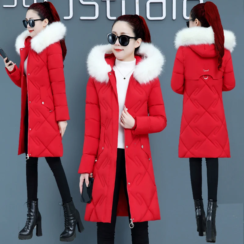 Winter Jacket Women Fur Collar Long Parka Warm Slim Winter Coat Woman Puffer Jacket Padded Outwear Coat Women