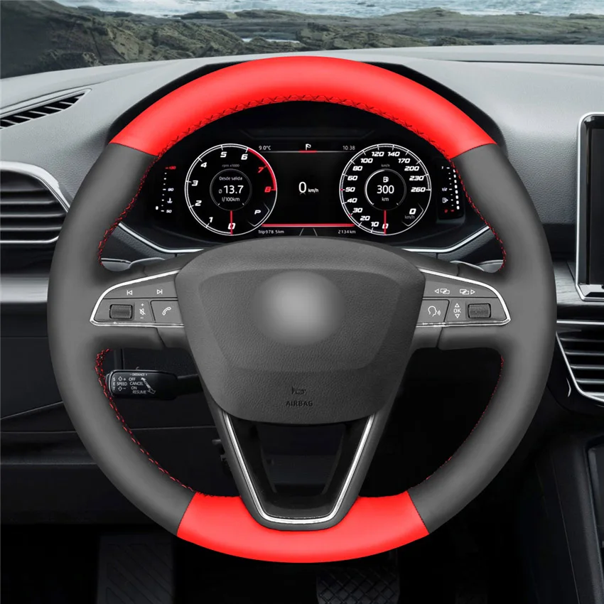 Red and Black MEWANT черный красный искусственная кожа чехол на руль для Seat Leon 5F Mk3 2013- Arona Ateca Alhambra Ibiza 6J Tarraco - Название цвета: Red and Black