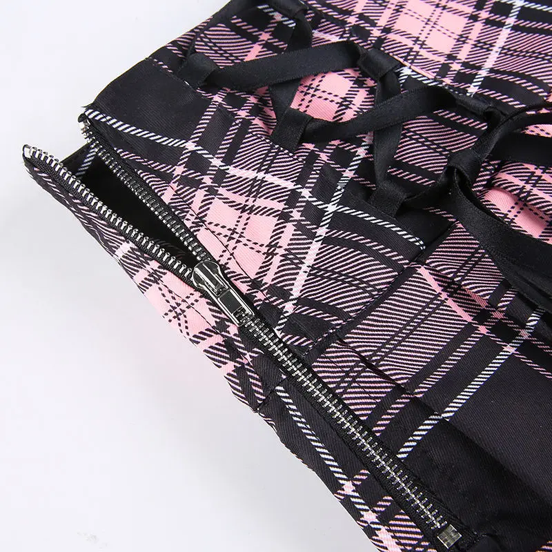 

Black Fairy grunge pleated mini skirts girls Street lace punk skirts harajuku cute plaid shortskirts Y2k