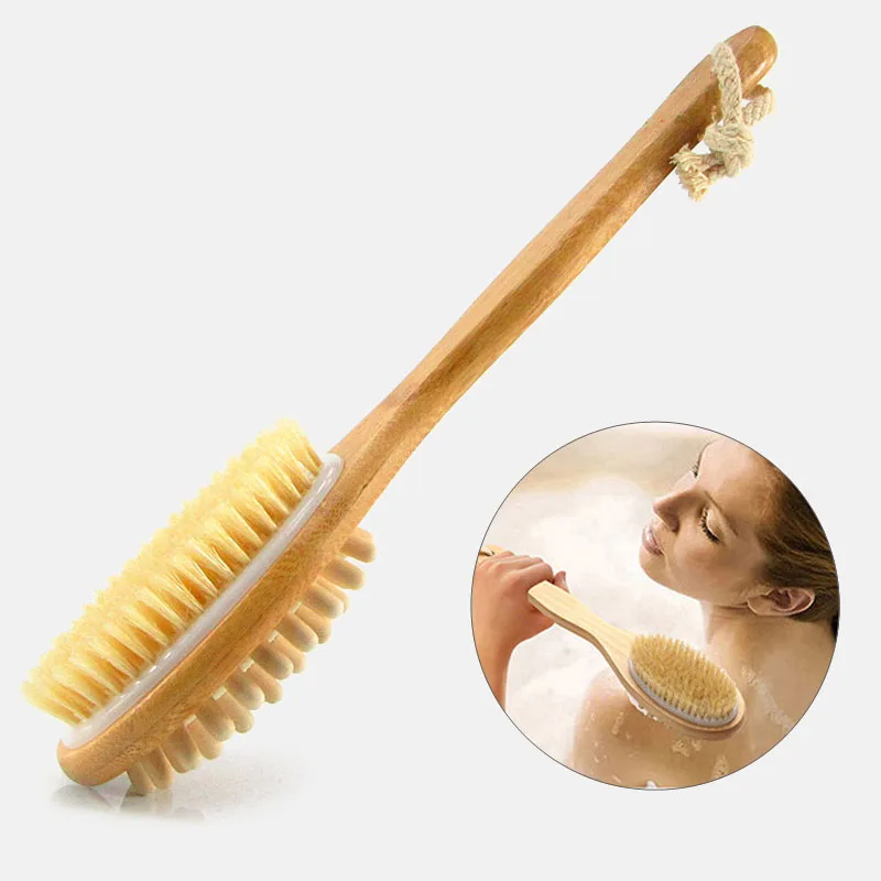 

Hot Sale Long Wood Wooden Body Brush New Natural Massager Bath Shower Back Spa Scrubber Double-sided Massage Bathroom Bath Brush