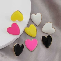 new street style black white pink yellow heart stud earrings for women minimalist korean fashion love enamel earring jewelry