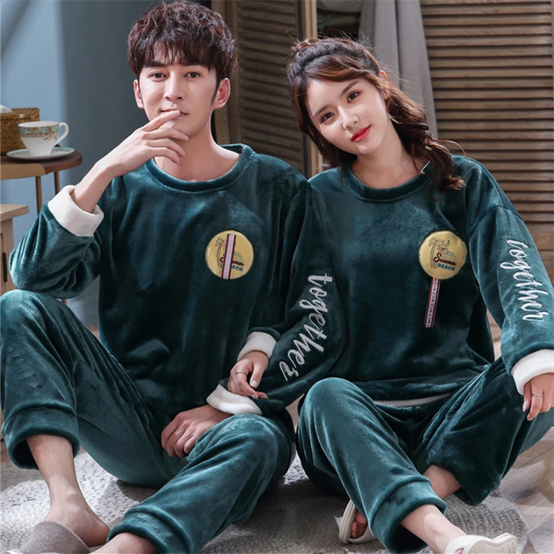 Милые животные фланелевые зимние пары Пижамный комплект для женщин и мужчин