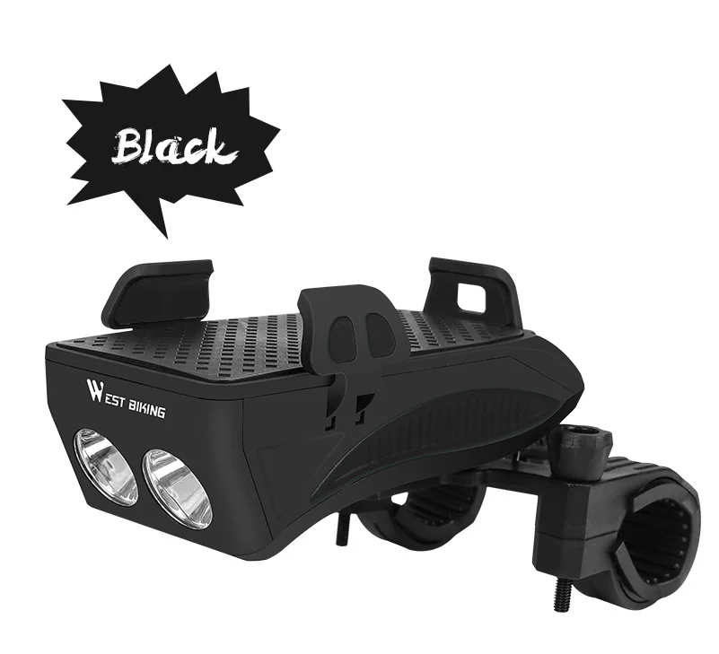 WEST BIKING 4 в 1 велосипедный светильник вспышки светильник велосипед Рог сигнализации колокол держатель телефона Мощность банка для велосипеда, аксессуары для езды на велосипеде, спереди светильник