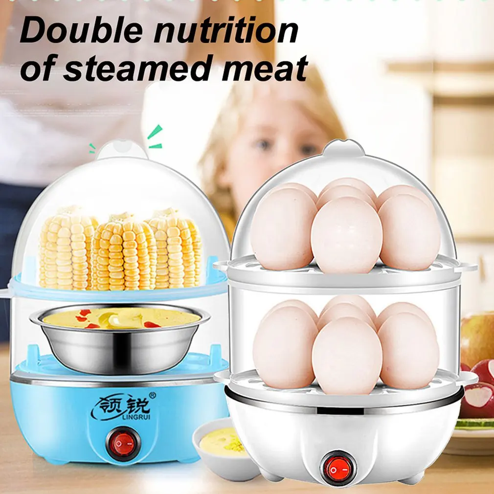 

220V Double Layer 14 Eggs Capacity Egg Boiler Steamer Electric Egg Cooker Corn Milk Steamed Kitchen Cooking Breakfast Machine
