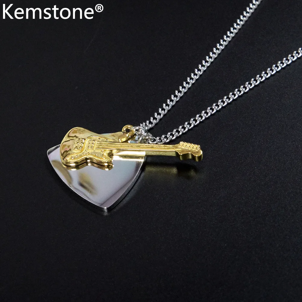 Kemstone Yibo Same Style Guitar Music Pendant Gold Silver Plated Necklace for Women Mens Hip Hop Stainless Steel Jewelry Gift | Украшения и