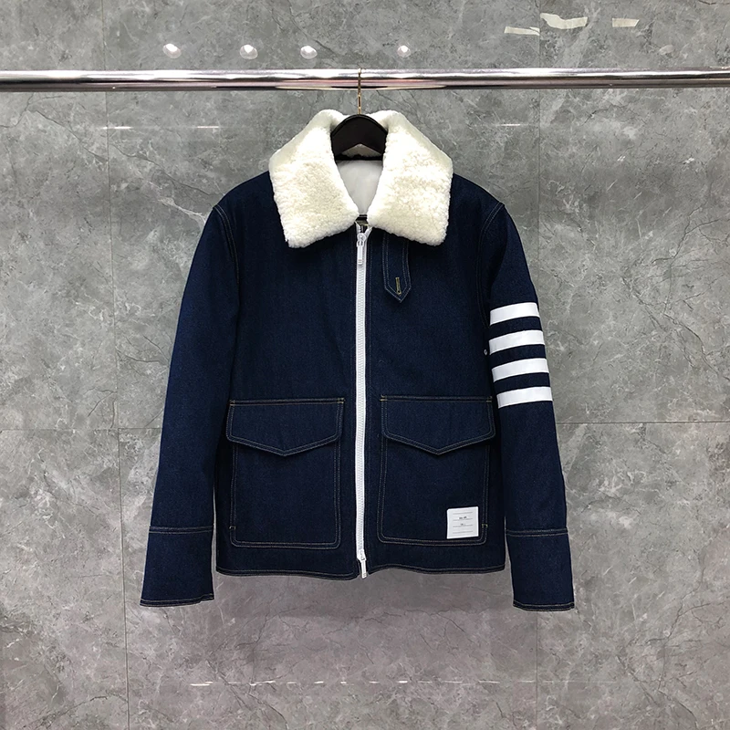 Зимние мужские куртки TB модные брендовые джинсовые пуховики теплые утепленные