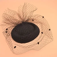 womens womens felt fascinator hat topper mesh fishnet veil small plush wave point decor hair clips wedding bridal cocktail 4