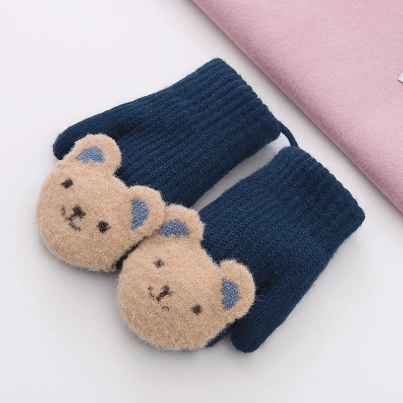 Детские перчатки с медведем из мультфильма зимние теплые хлопковые