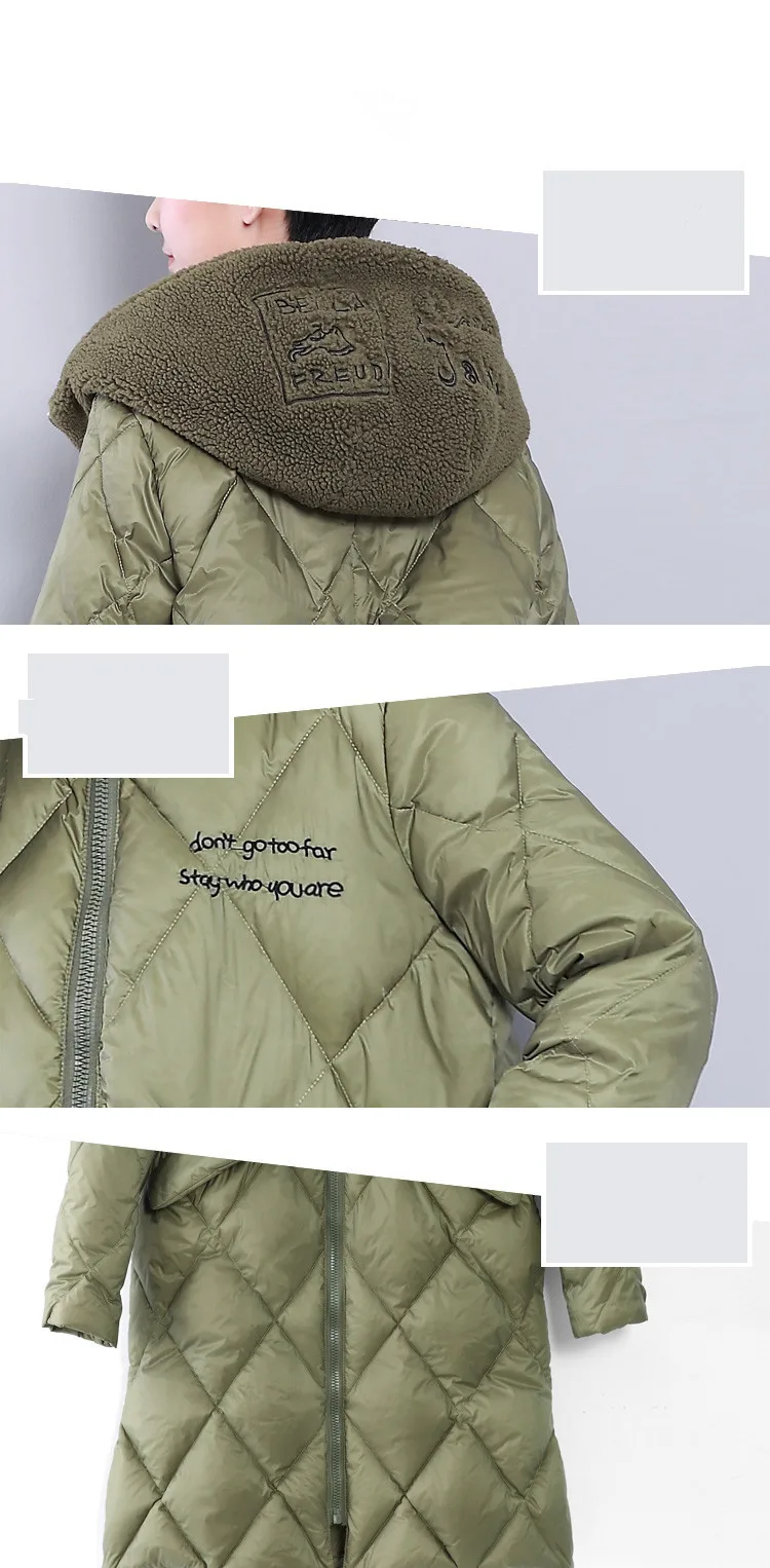 Down Jacket Woman Hooded Long Coat Winter Coat Women Artificial Lamb Fur Collar Parka Korean Coats Chaqueta Mujer MY1499