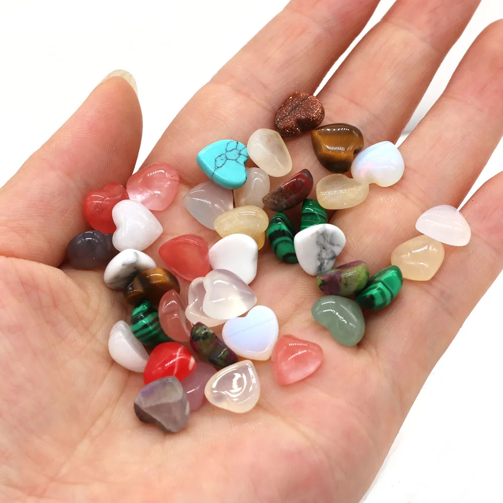 

10PCS Tiger Eye Stone Rose Quarts Natural Stones Cabochon 10mm Heart Shape No Hole for Making Jewelry DIY