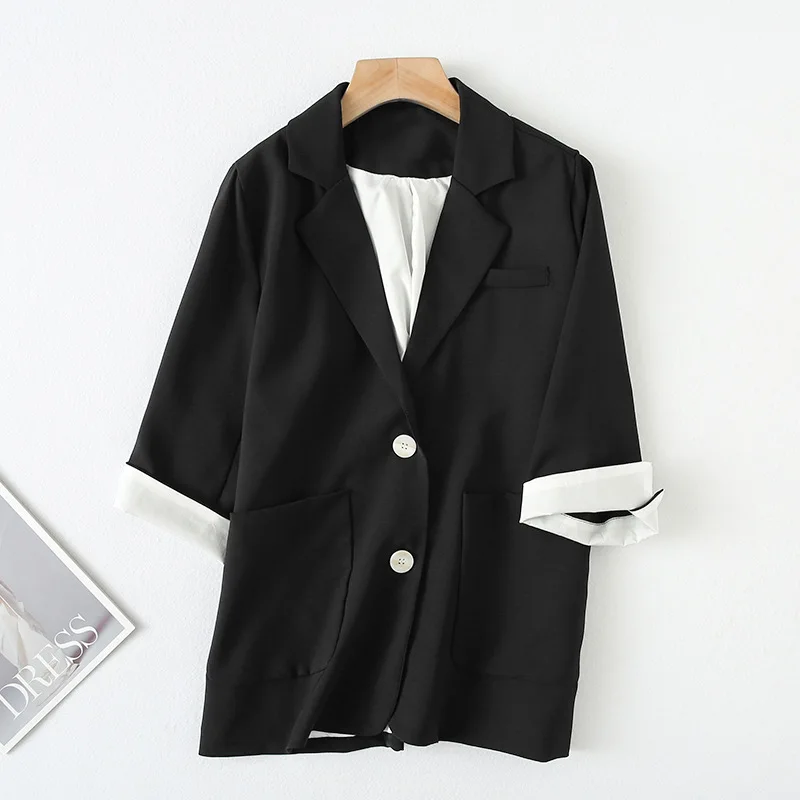 

2020 Fashionable Women's Clothing Summer Spring New Temperament Two Buckle Straight Pocket Women Plus Size Blazers 6Colors
