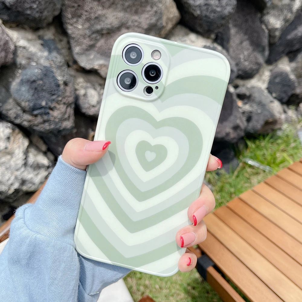 Роскошный чехол зеленого цвета маття с сердечками для телефона iPhone 11 12 Pro Max XR Xs X