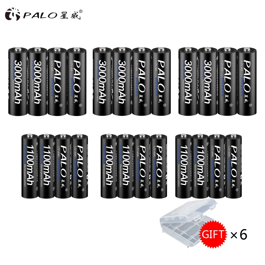 PALO 12 шт. AA Ni MH 1 2 V 3000mah 2a аккумуляторная батарея + шт 1100mah AAA 3A батареи для камеры