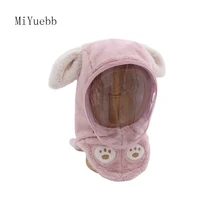 winter child kid boy girl plush earmuffs and warm all in one protective face mask windproof cute baby rabbit hedging cap 3mz10