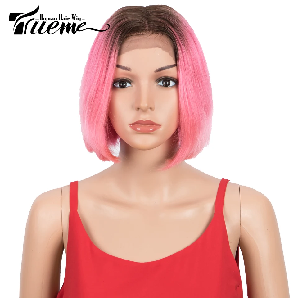 

Парик Trueme с розовым Бобом, парики из человеческих волос на сетке спереди, парик из натуральных бразильских прямых человеческих волос Омбре ...