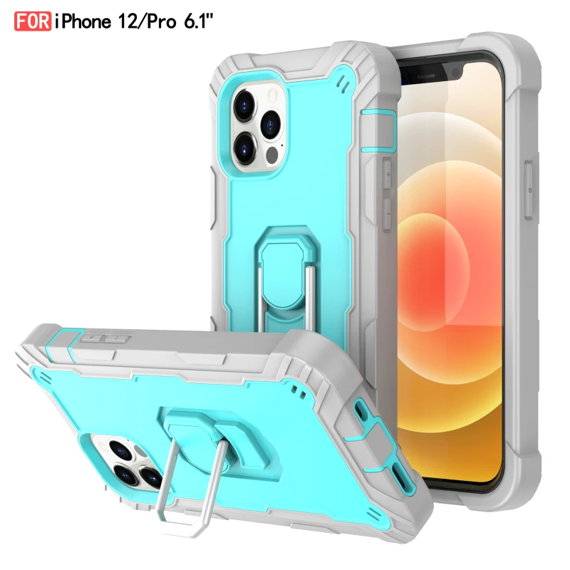 

Anti Fall Armor Bracket PC Phone Case For iPhone 7 8 6 6S Plus 11 12 13 PRO MAX Mini SE X XS XR 2020 Metal Ring Protective Cover