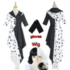 Косплей костюмы из фильма Cruella De Vil 101 далматинцы Новинка женское модное черно-белое платье парик одежда для хэллоуивечерние