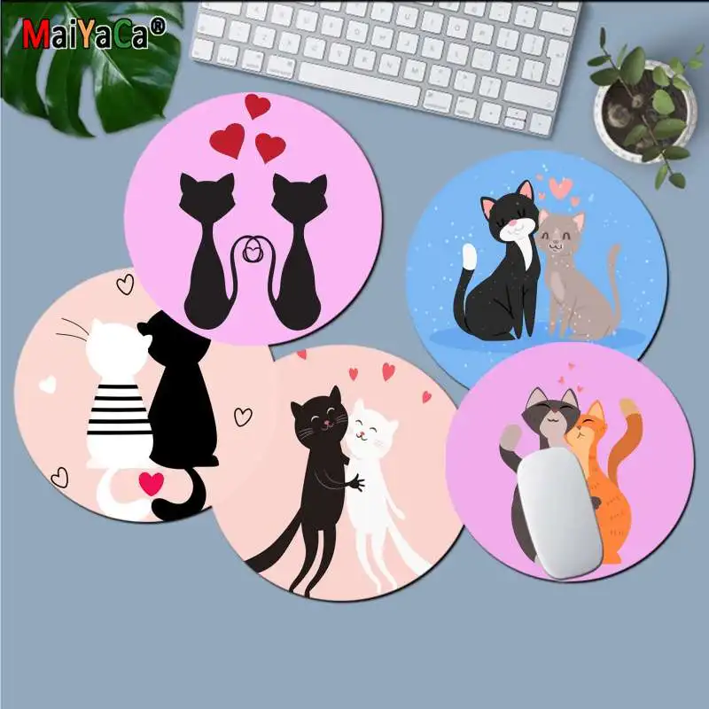 Винтажный крутой круглый коврик для мыши Maiyaca с парными кошками компьютерный