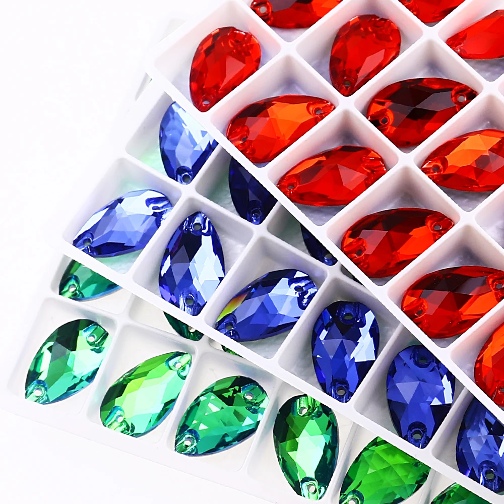 

Nice Glass Crystal Sew On Rhinestone Teardrop High Quality Flatback Stone Best Diamond Droplet Sewing Rhinestone For Garment DIY