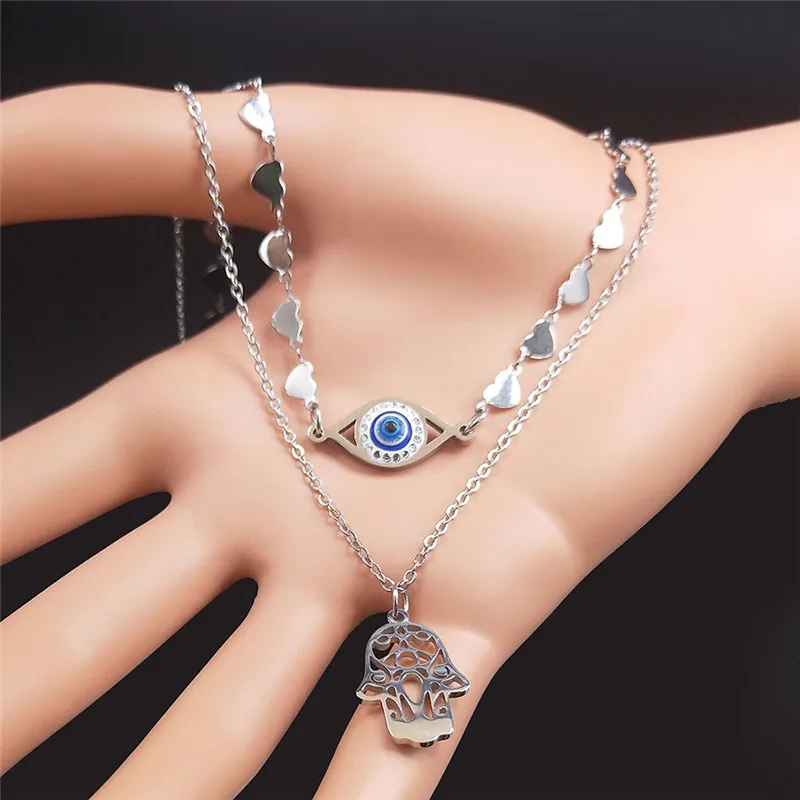 2 шт. мусульманские турецкие глаза хамса руки ислам ожерелья из нержавеющей стали