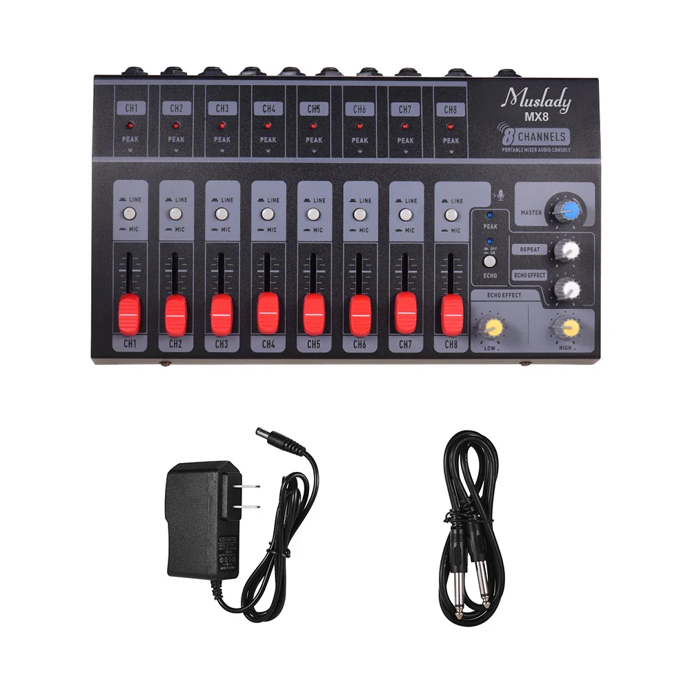 Muslady MX8 Портативный 8 каналов стерео аудио звук микшер низкий уровень шума с эхо-эффектом микшер аудио midi аудио микшер аудио интерфейс - Цвет: US PLUG