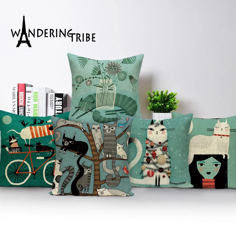 Cartoon Fox Decor Cushion Cover Colorful Elephant Throw Case Animal Decorative Cat Outdoor Linen Home Sofa Pillows Covers Kissen