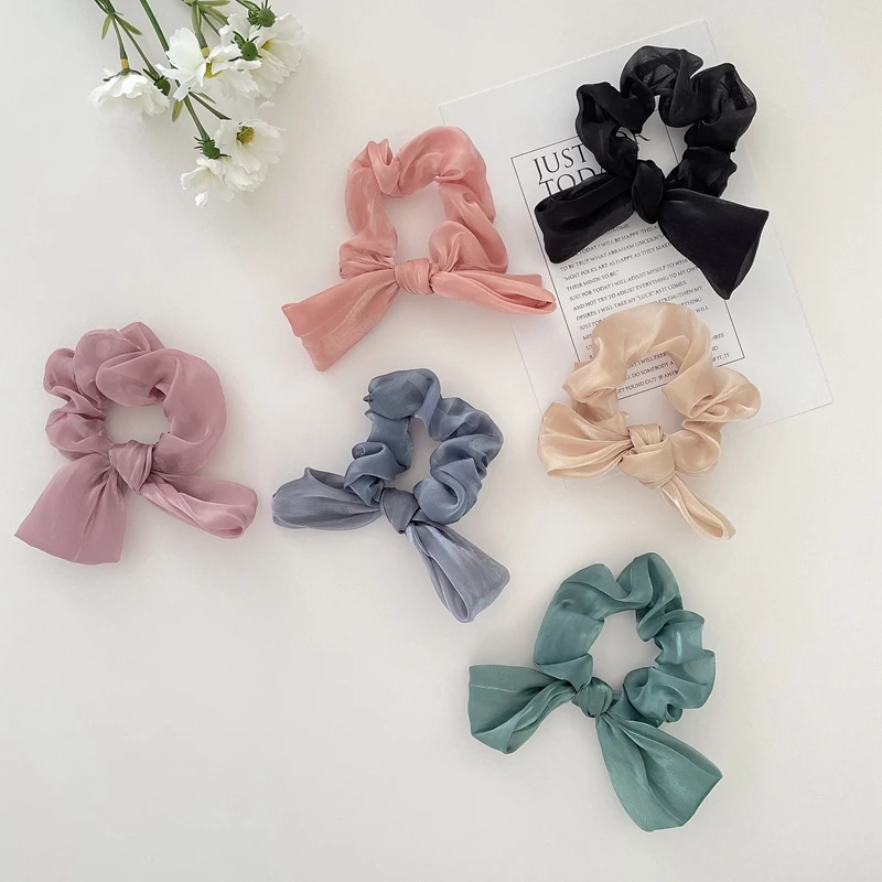 

Girl Elastic Silk Scrunchie Women Satin Purple Hair Bands Black Crunchy Hair Ties Gum Ponytail Holder Accessory