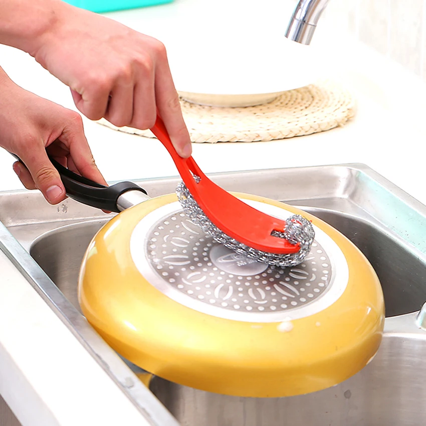 Губка из нержавеющей стали с пластиковой ручкой чистящая щетка проволочные