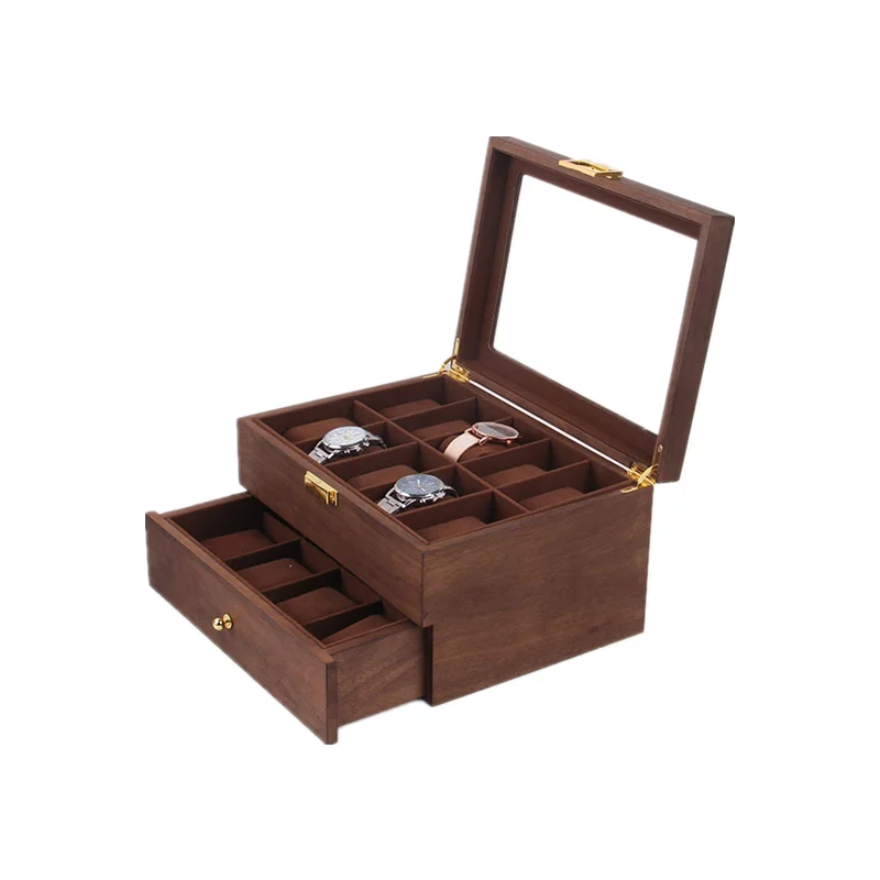 Деревянная коробка для часов Квадратный держатель хранения органайзер