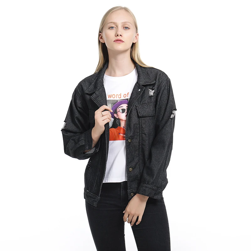 Черные джинсовые куртки женские пальто с длинным рукавом Базовые тонкие