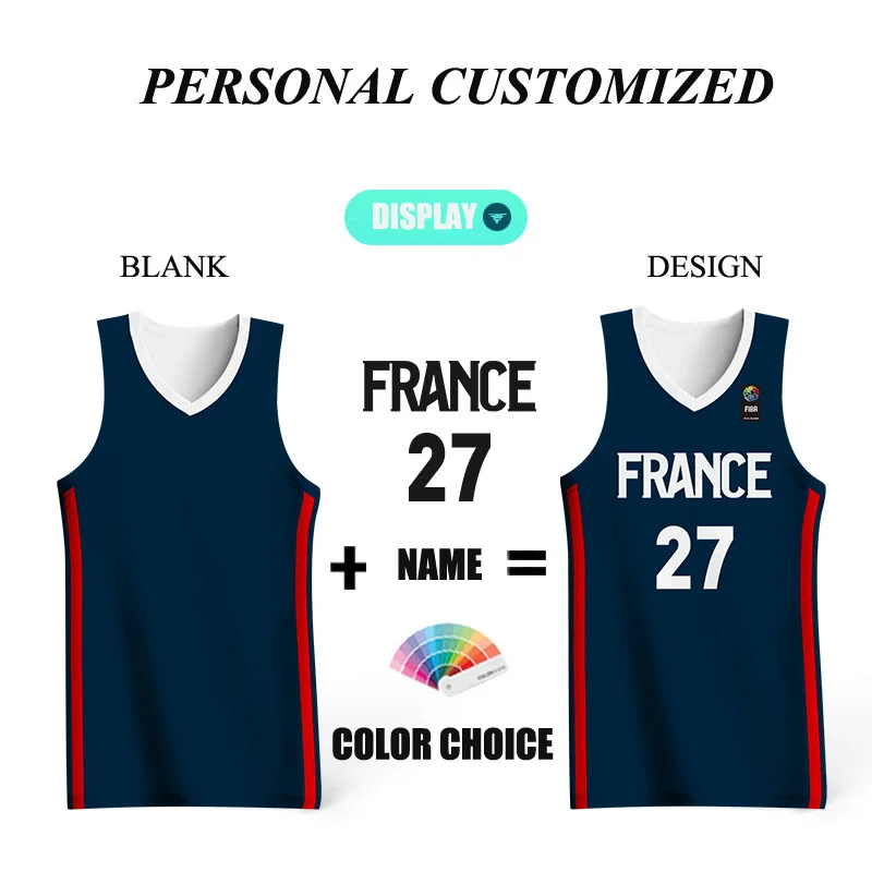 

Full Sublimation Basketball Jerseys For Men Sportwear France Letter Printed Customizable Team Name Training Quick Dry Tracksuits