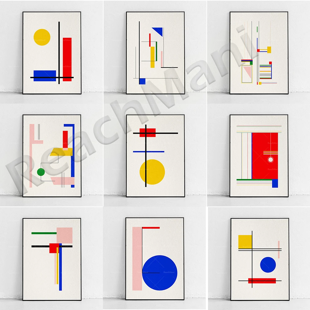 

De Stijl Bauhaus exhibition poster, geometric art abstract poster, mid-century modern prints, Scandinavian home decor gifts