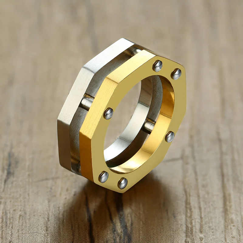 Unique Pattern Ring Stainless Steel Two-tone Gold Silver Personality for Men Women Great Holiday Gifts Unisex New | Украшения и