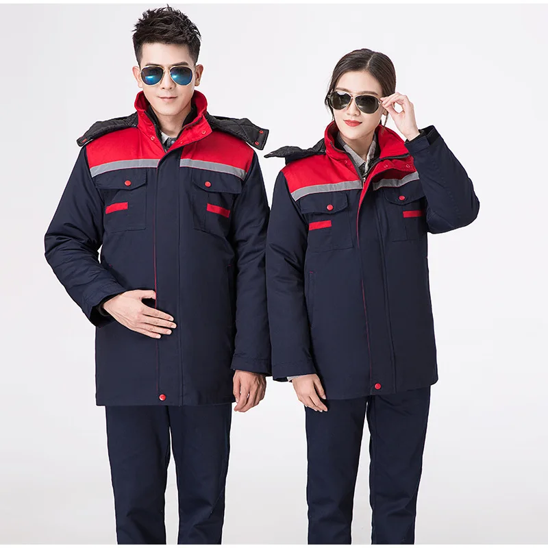 Мужская и женская зимняя теплая хлопковая куртка со светоотражающими полосками