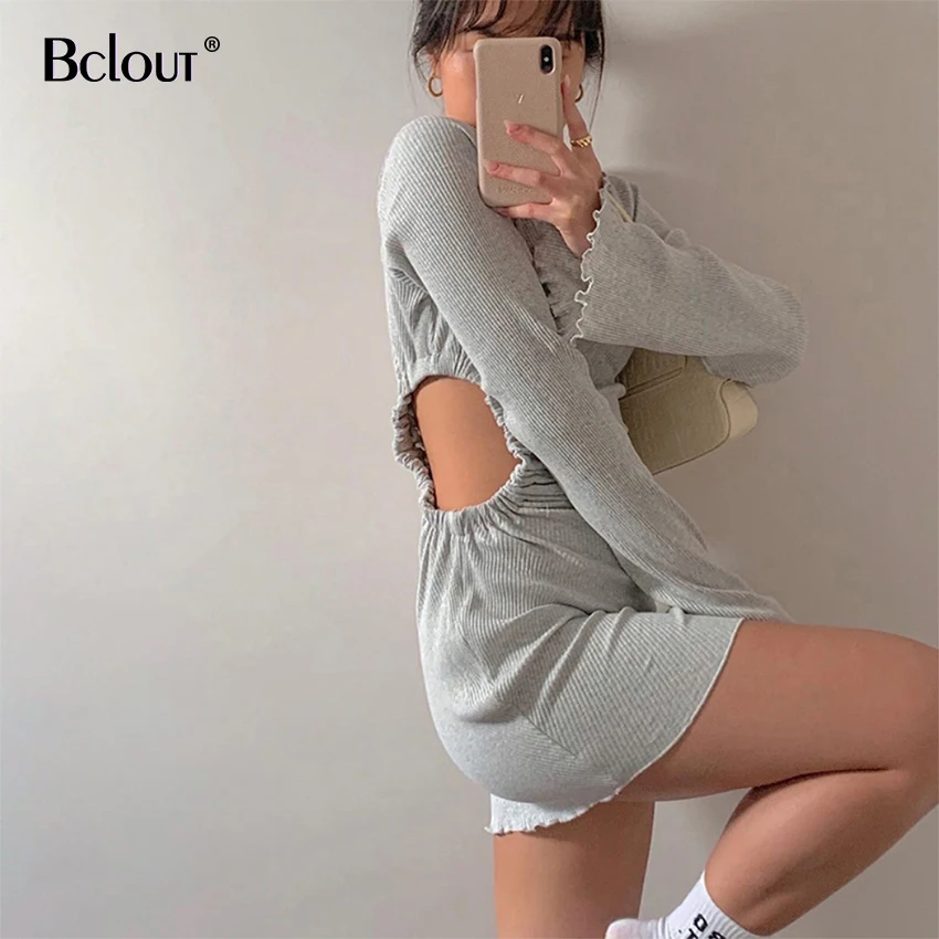 Женское платье с оборками Bclout повседневное вечервечерние серое однотонное