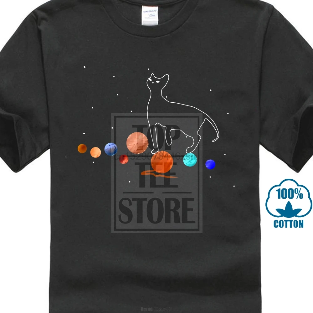 2018 Awesome дизайн кошачья пряжа планетарные футболки короткий рукав Черная Мужская