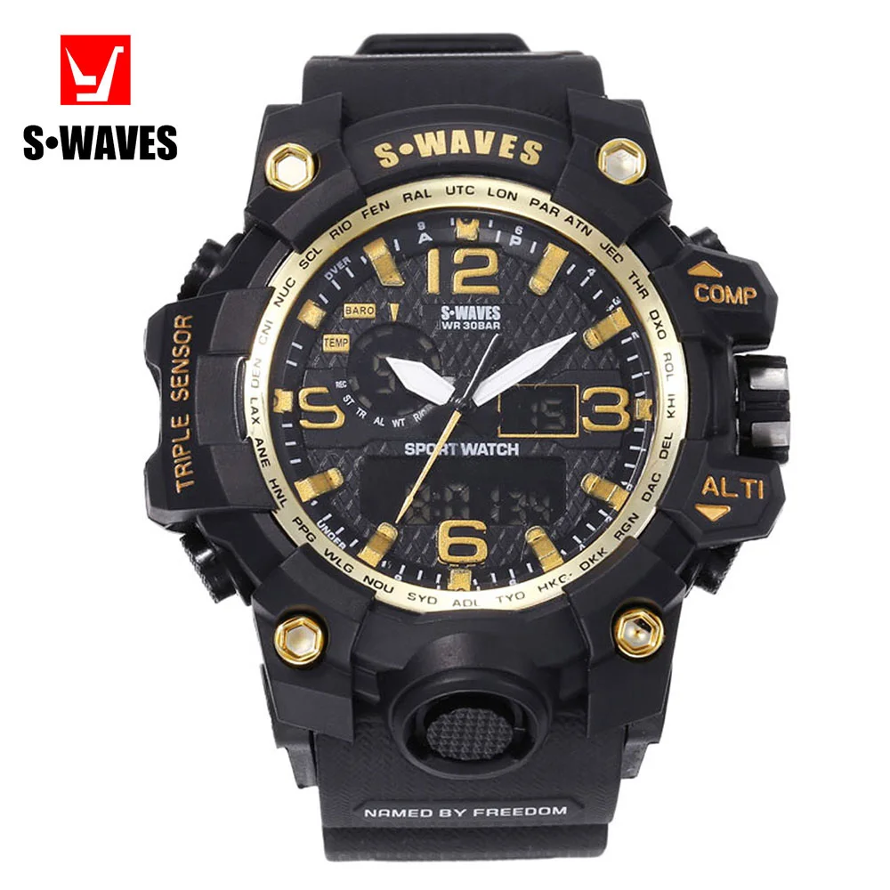 SWAVES спортивные роскошные мужские часы водонепроницаемые Relojes Para Hombre пластиковый