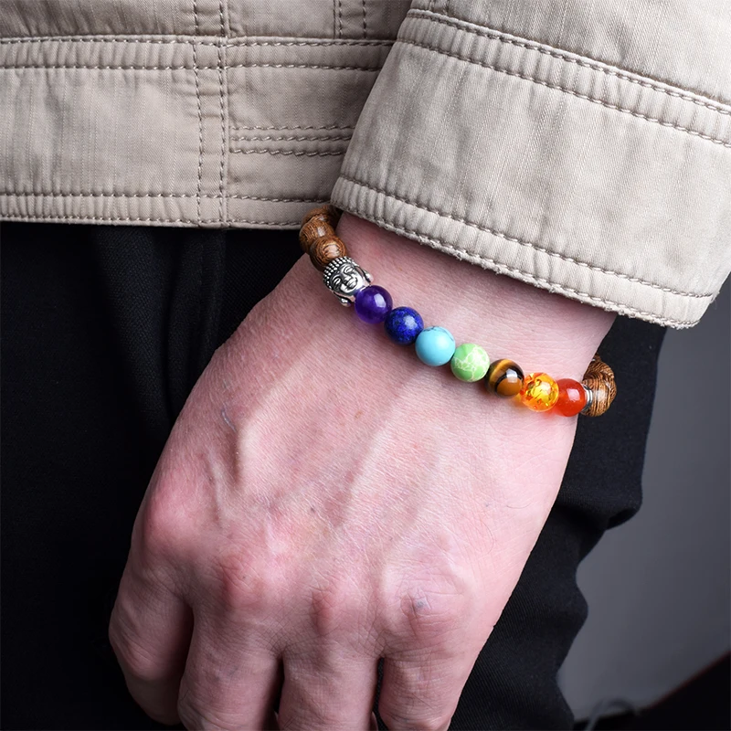 Классический деревянный Будда 7 чакра браслеты для мужчин медитации бусы из
