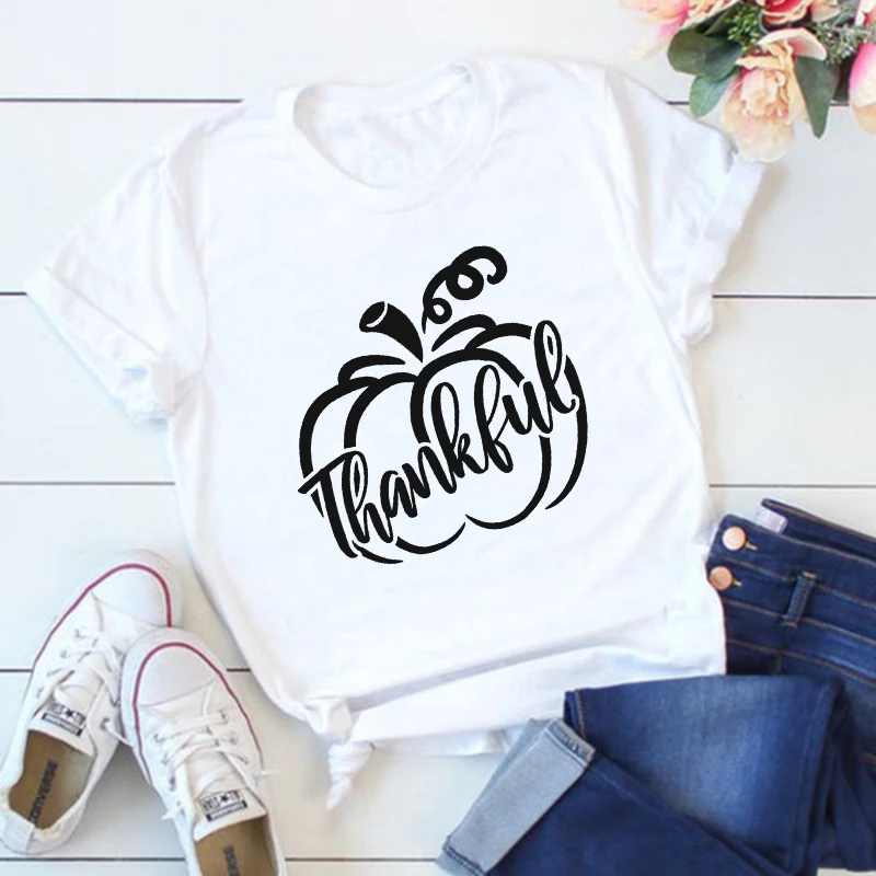 

Thankful Pumpkin Shirt Thanksgiving Cute Fall Tshirt 2021 Thanksgiving Day T-Shirt Thanksgiving Gifts Vintage Clothes Woman M