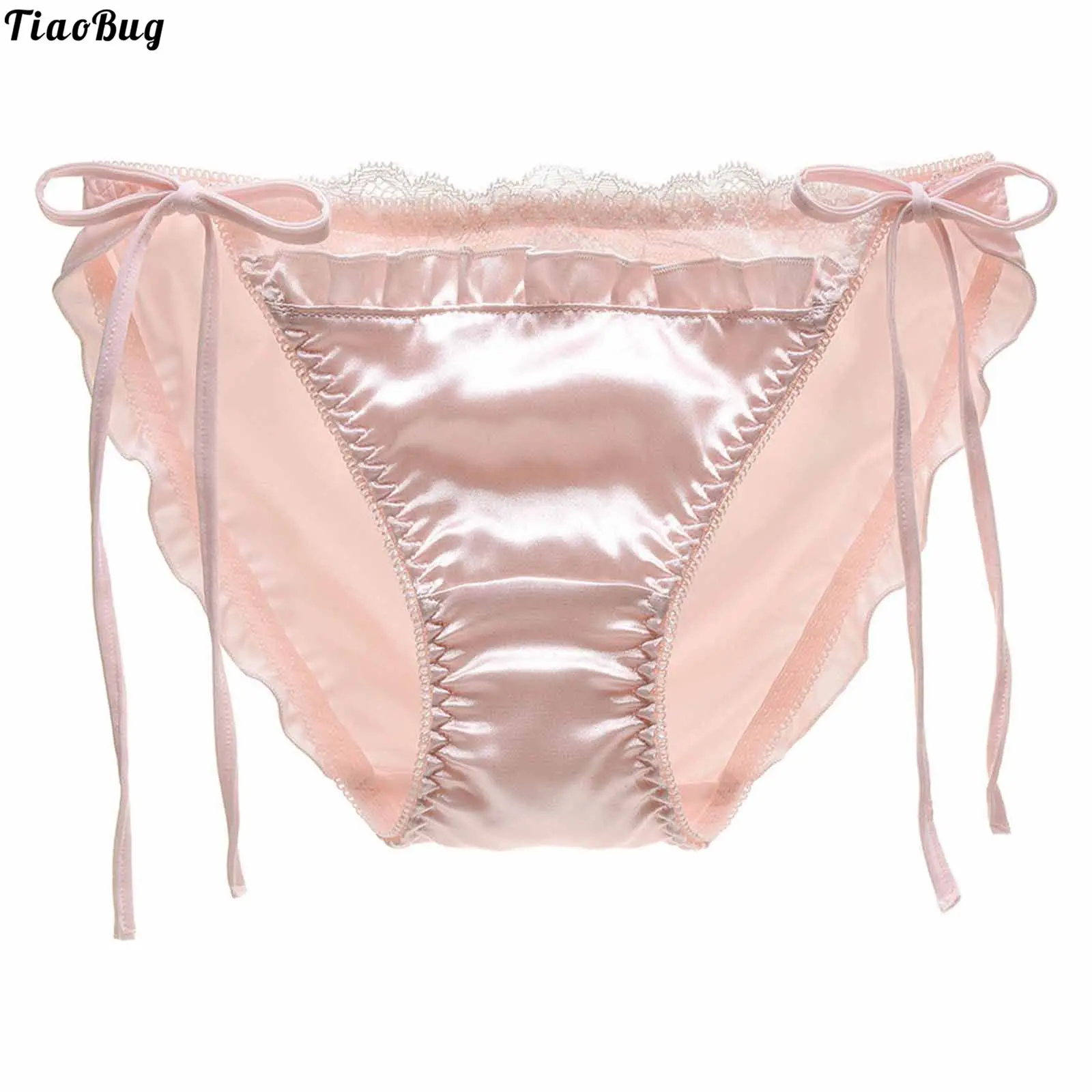 Сатиновые трусики TiaoBug женский с кружевной отделкой однотонные со шнуровкой