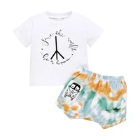 baby summer clothing baby boys clothes short sleeved suit white round neck t shirt and fashion tie dye short pants