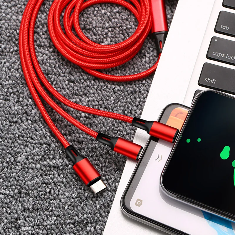 3 в 1 Usb Быстрый кабель несколько зарядки Micro usb type C Кабель Apple нейлоновая строка